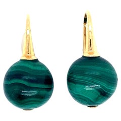 Pendants d'oreilles français en or 18 carats et malachite