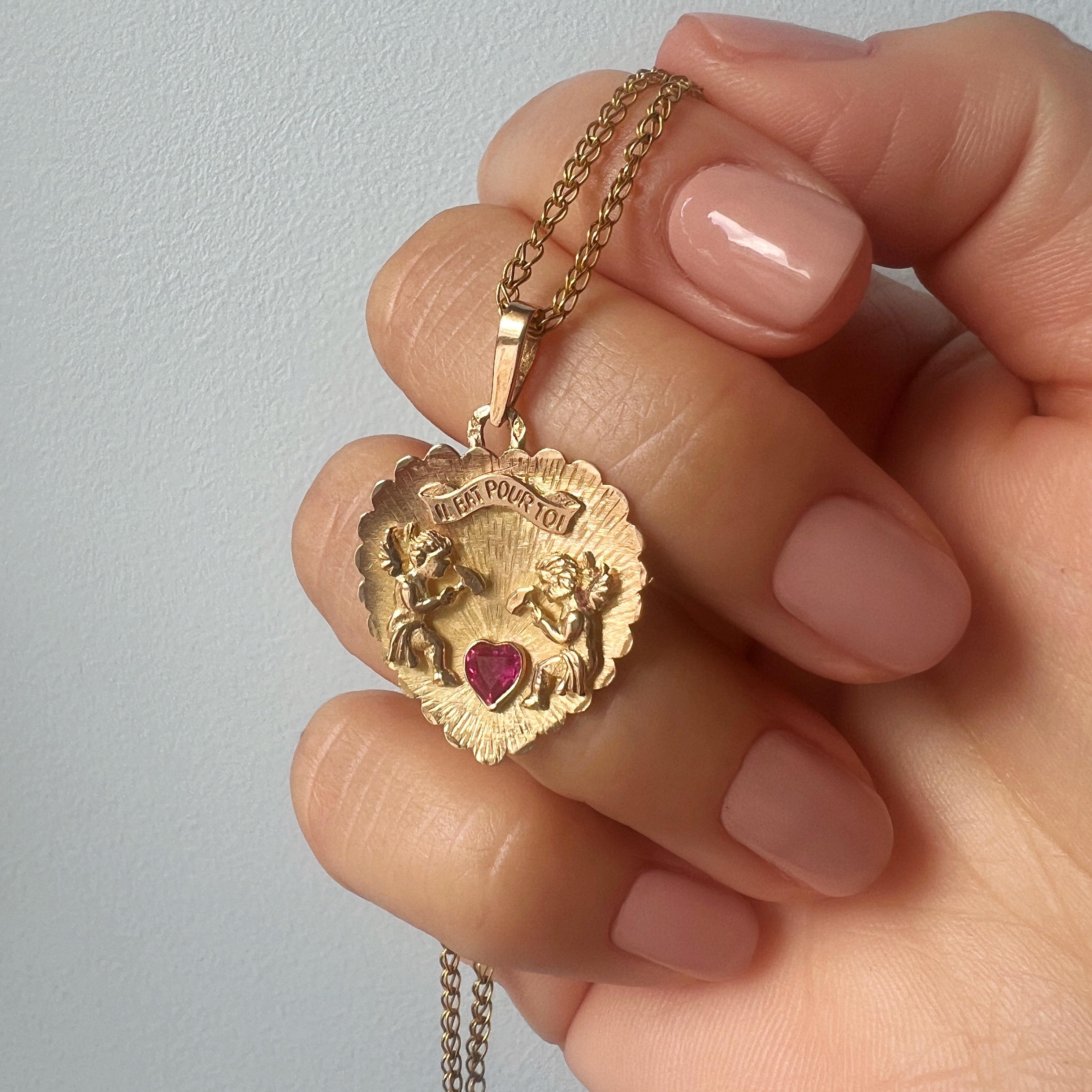 French 18K gold  “my heart beats for you” heart pendant In Good Condition In Versailles, FR