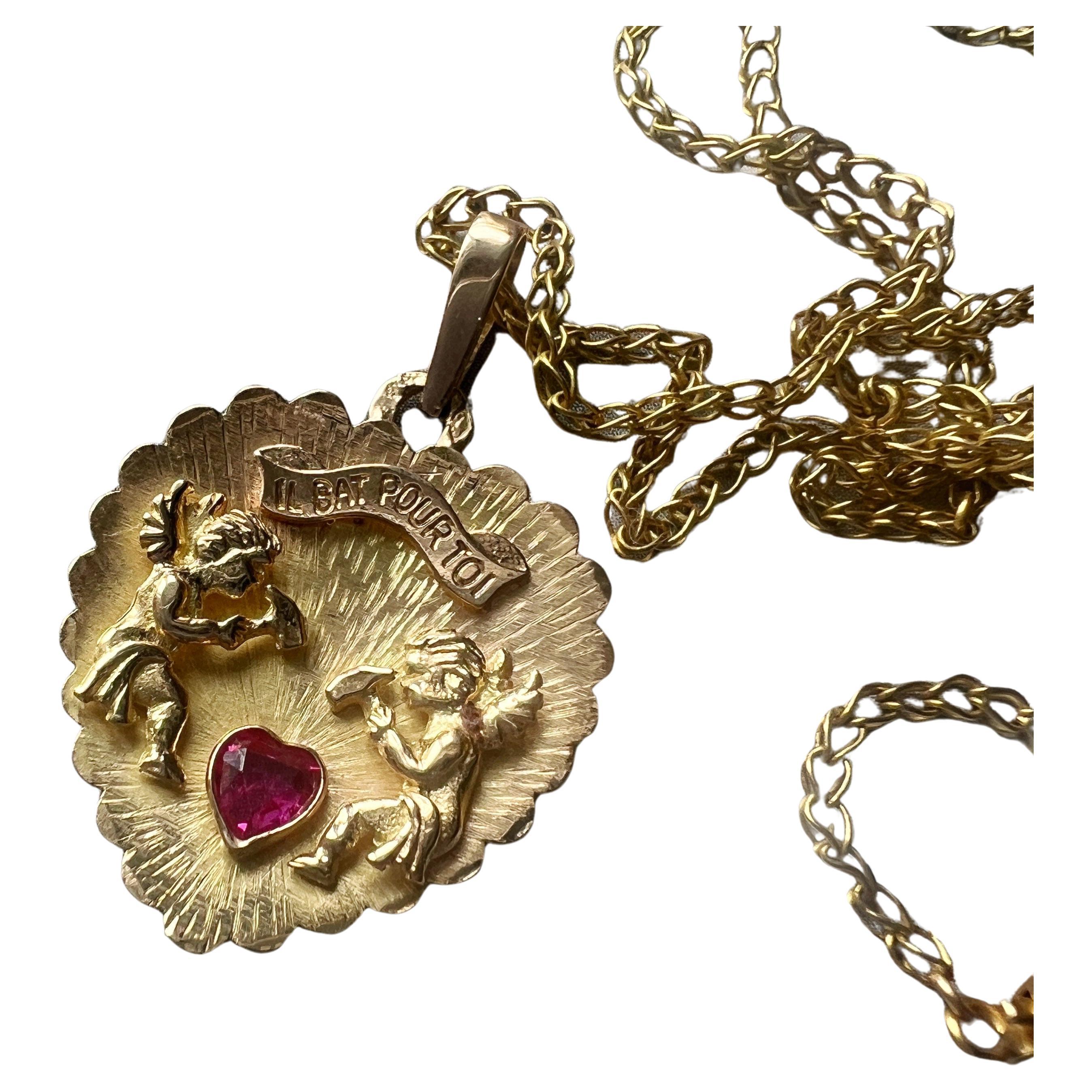 French 18K gold  “my heart beats for you” heart pendant