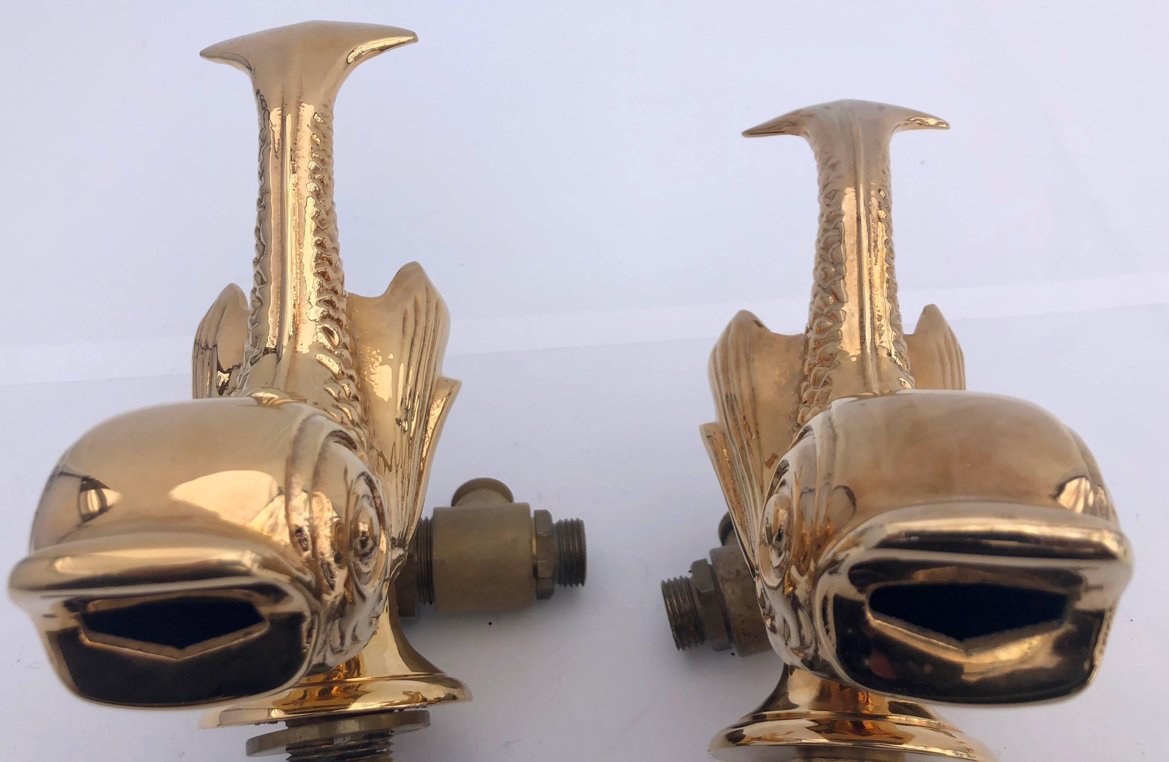 Empire French 18-Karat Set of Two Faucets in the Shape of Dolphins, Mid-1900s For Sale