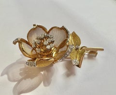 French 18k Gold Platinum Diamond 'En Tremblant' Brooch