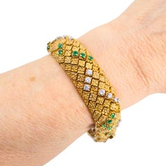French 18k Gold Platinum Emerald Diamond Bracelet Vintage Jewelry