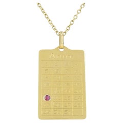 French 18k Gold Ruby 'August 21st' Calendar Pendant Chain Necklace