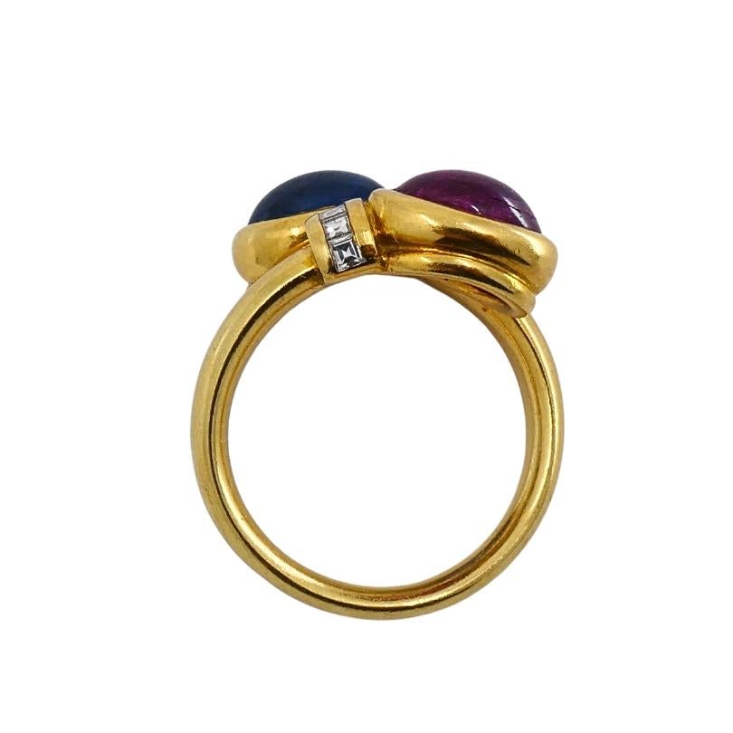 Or français 18k  Bague bypass rubis saphir diamant Pour femmes en vente