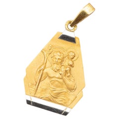 French 18k gold Saint Christopher charm - Catholic pendant - Vintage religious