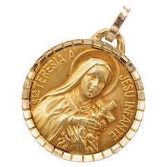French 18k gold Saint Thérèse charm - Large Therese pendant - Sancta Teresia 