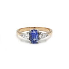 French 18K Gold Unheated Ceylon Sapphire and Diamond Ring