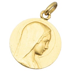 French 18k gold Virgin Mary charm - Estate catholic pendant - Vintage religious