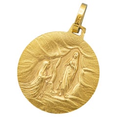 French 18k gold Virgin Mary charm - Estate Lourdes pendant - Vintage religious