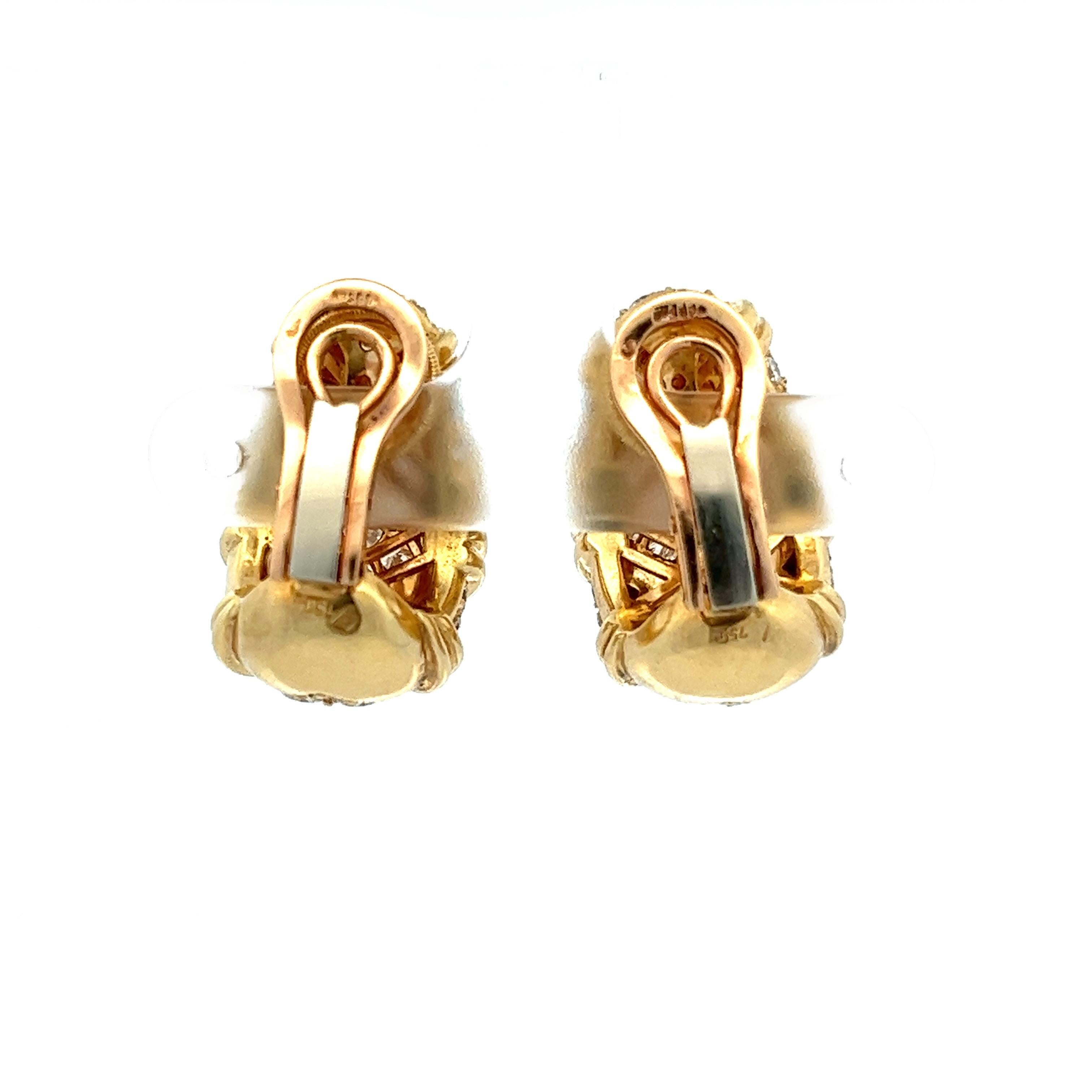 French 18 Karat Half-Hoop Huggie Earrings, 106 6.18 Carats VS F-G Diamonds 1