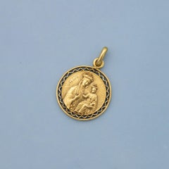 French 18K Lovely Double sided medal - Estate 18 karat solid gold Catholic charm