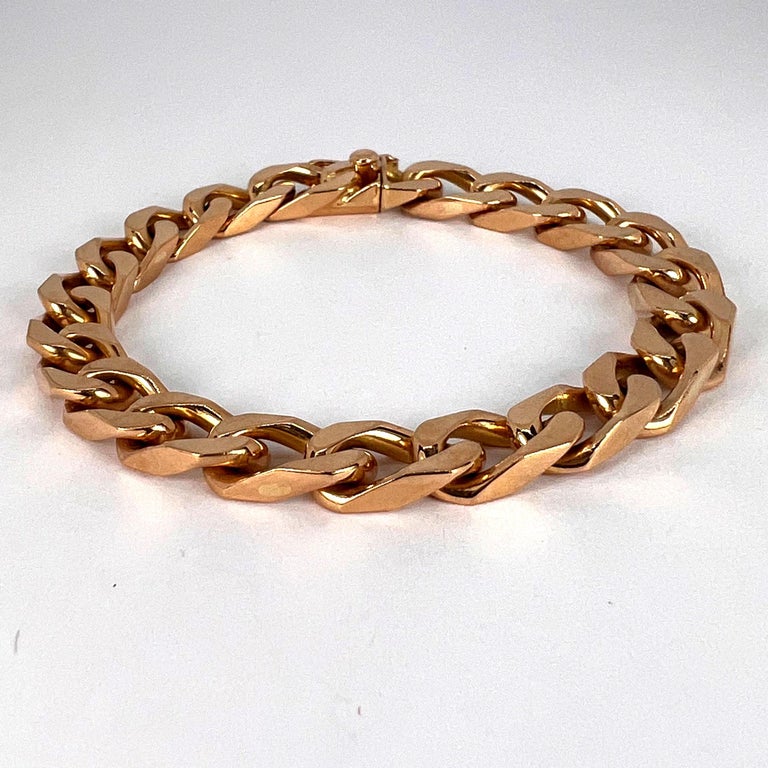 French 18K Rose Gold Curb Link Bracelet 10