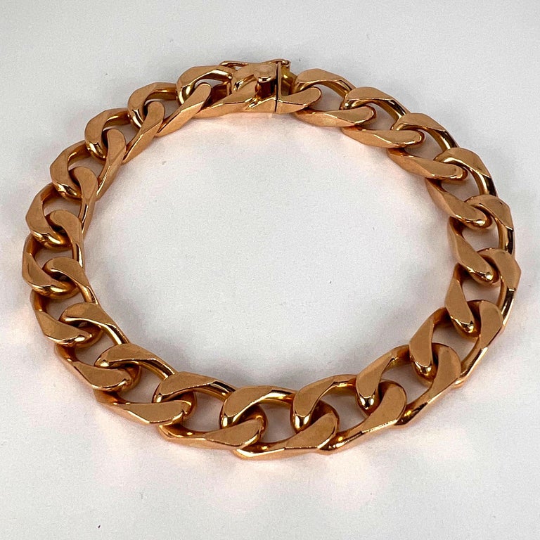 French 18K Rose Gold Curb Link Bracelet 11