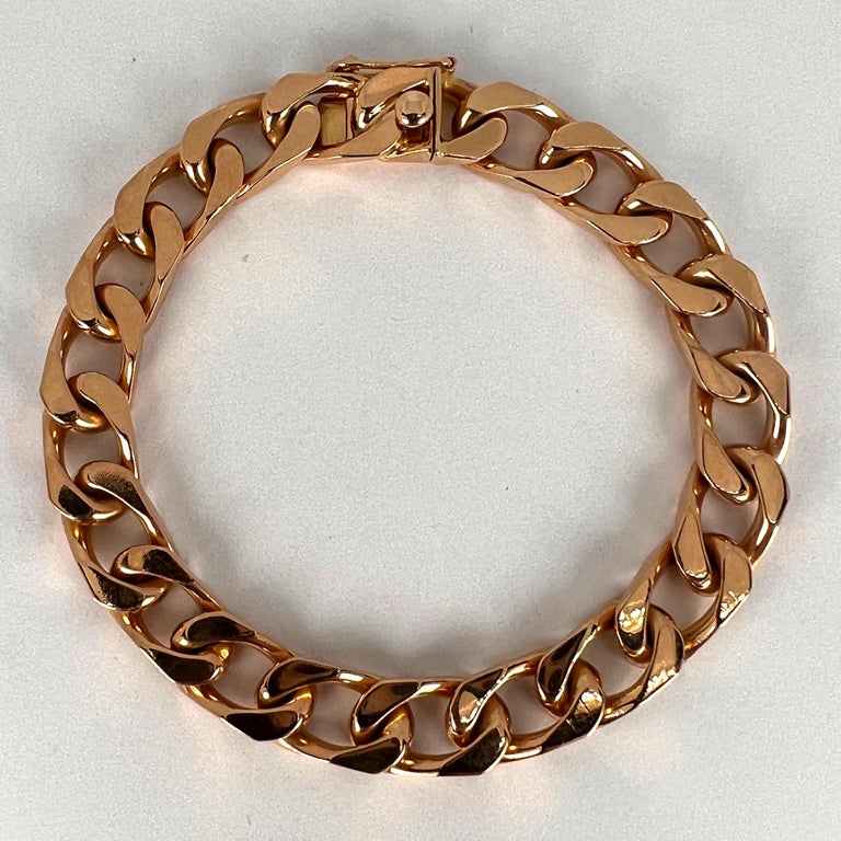 French 18K Rose Gold Curb Link Bracelet 13