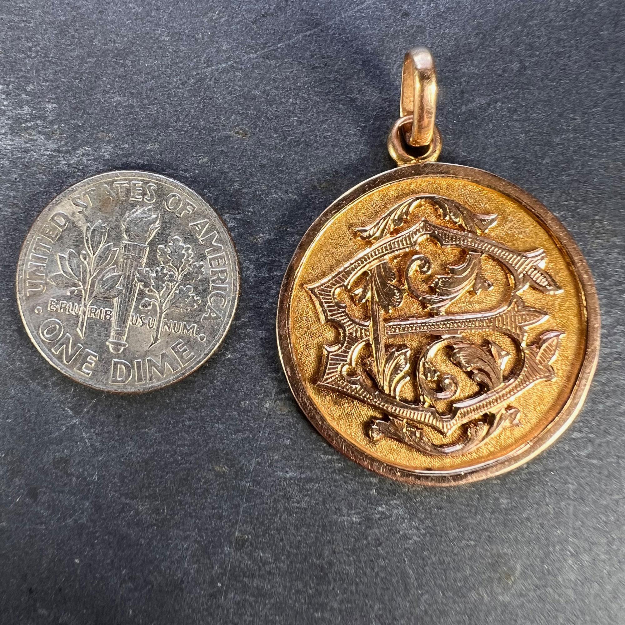 French 18k Rose Gold EC or CE Monogram Medal Pendant For Sale 8