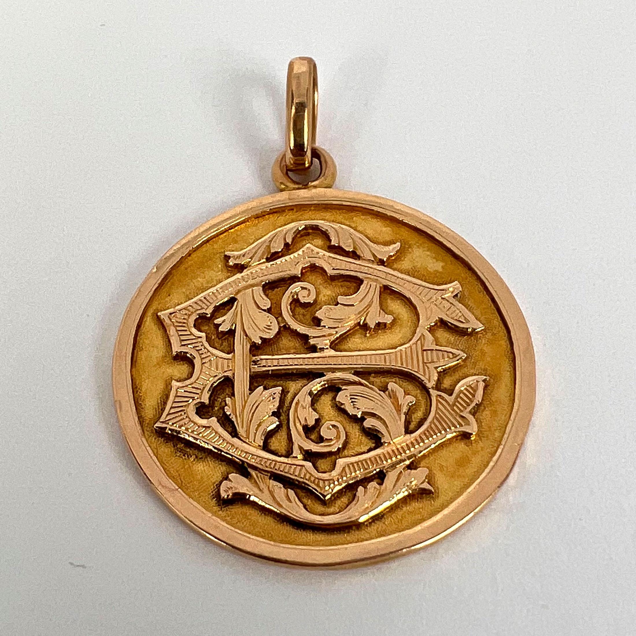 French 18k Rose Gold EC or CE Monogram Medal Pendant For Sale 10