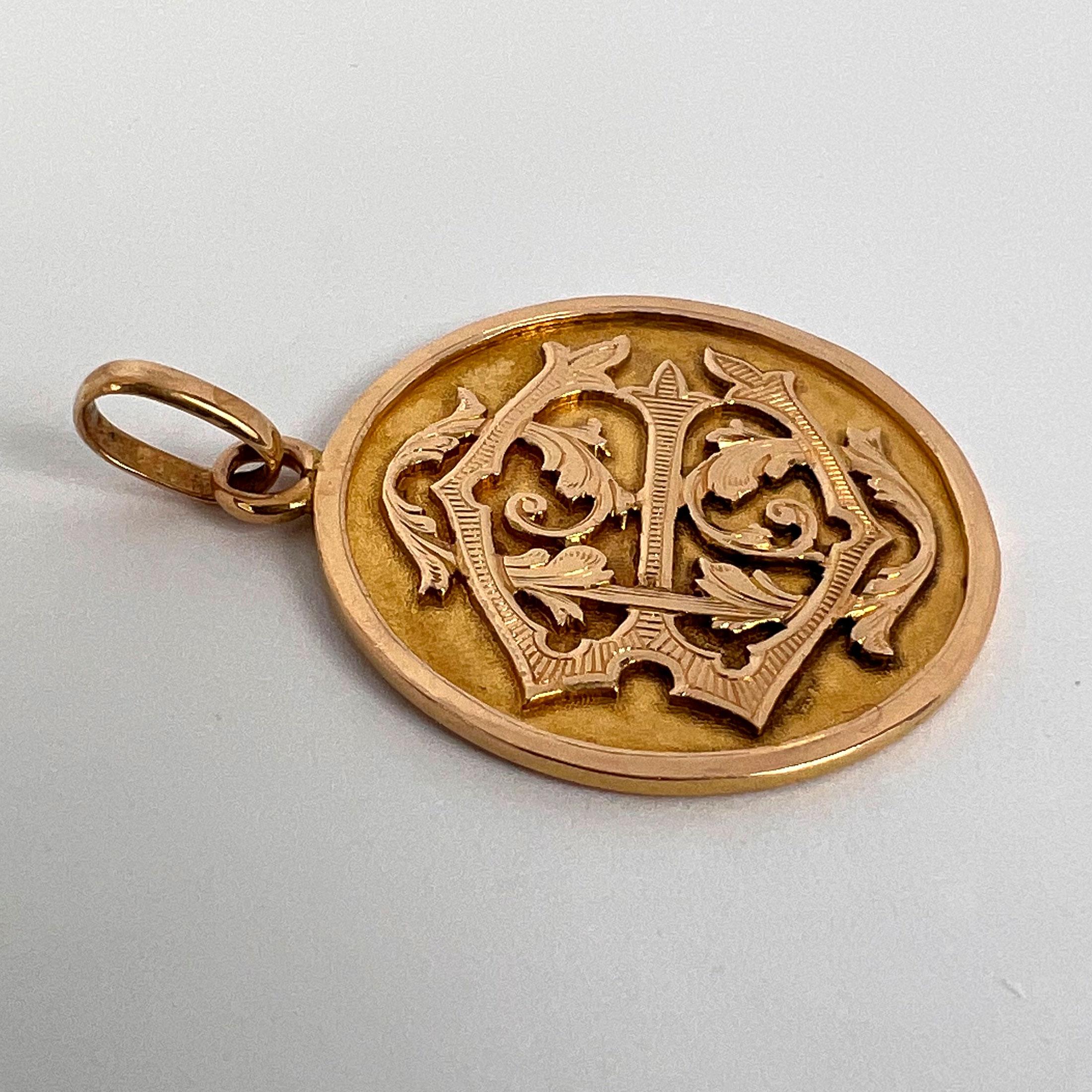 French 18k Rose Gold EC or CE Monogram Medal Pendant For Sale 13