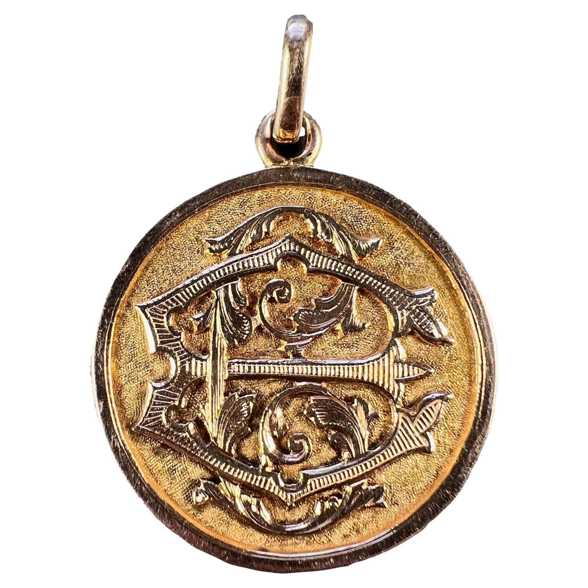 French 18k Rose Gold EC or CE Monogram Medal Pendant