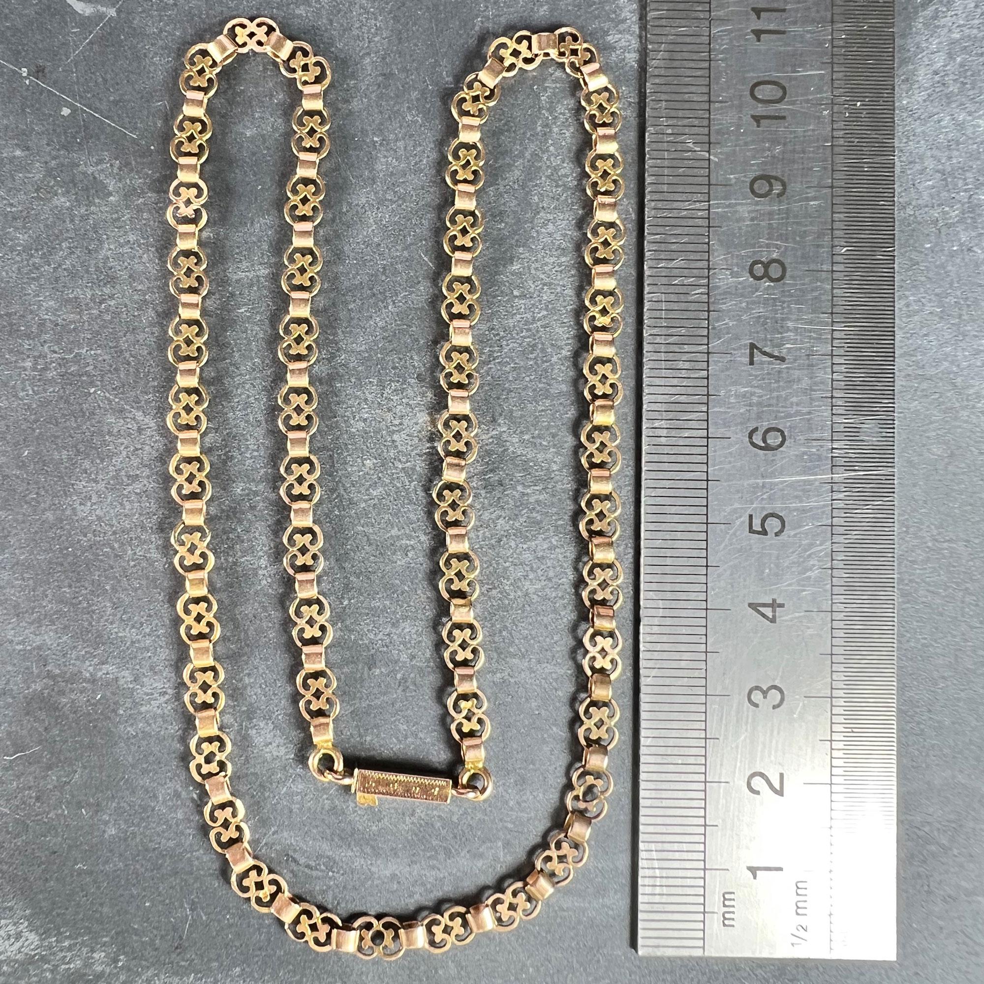 French 18K Rose Gold Fancy Link Chain Necklace For Sale 6