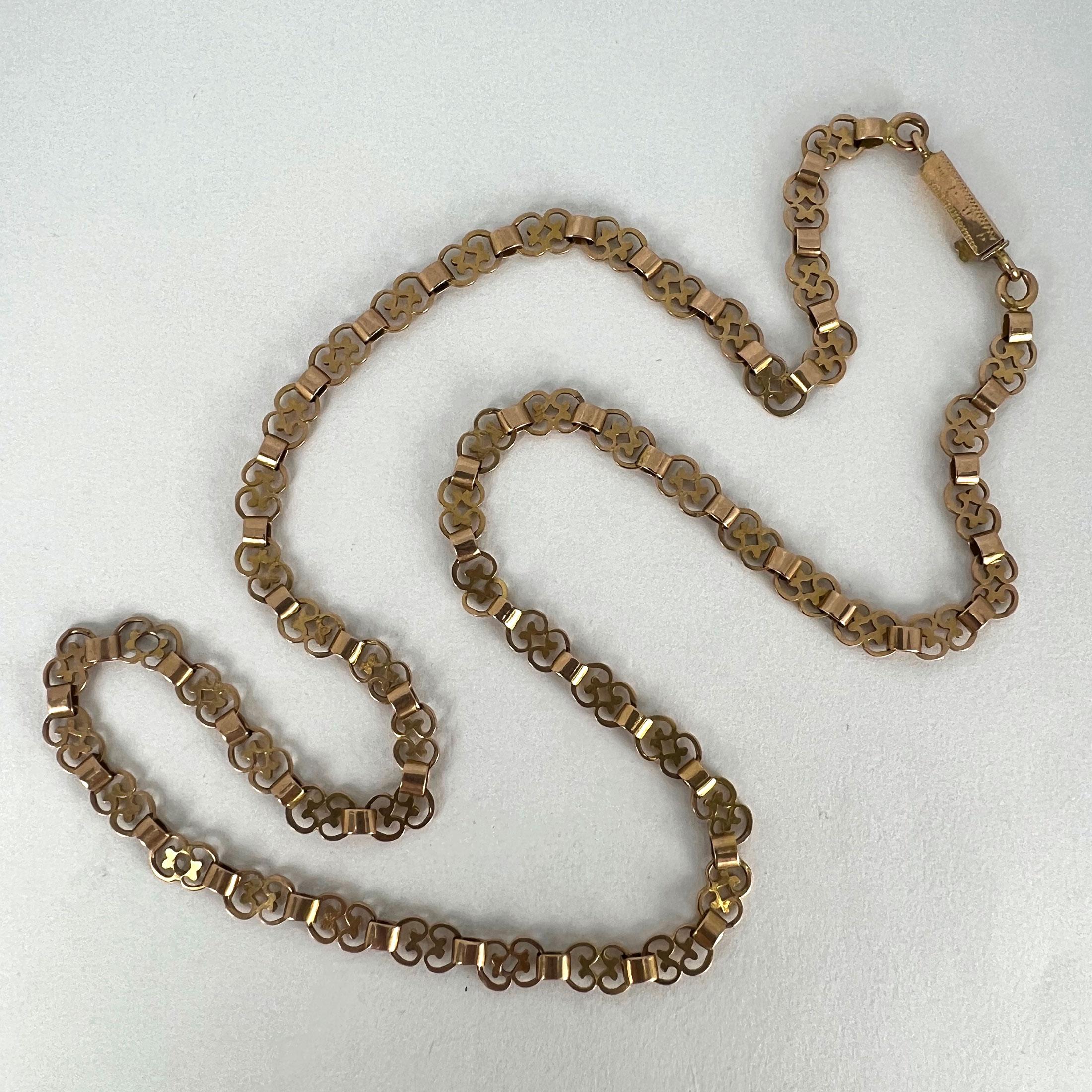 French 18K Rose Gold Fancy Link Chain Necklace For Sale 9