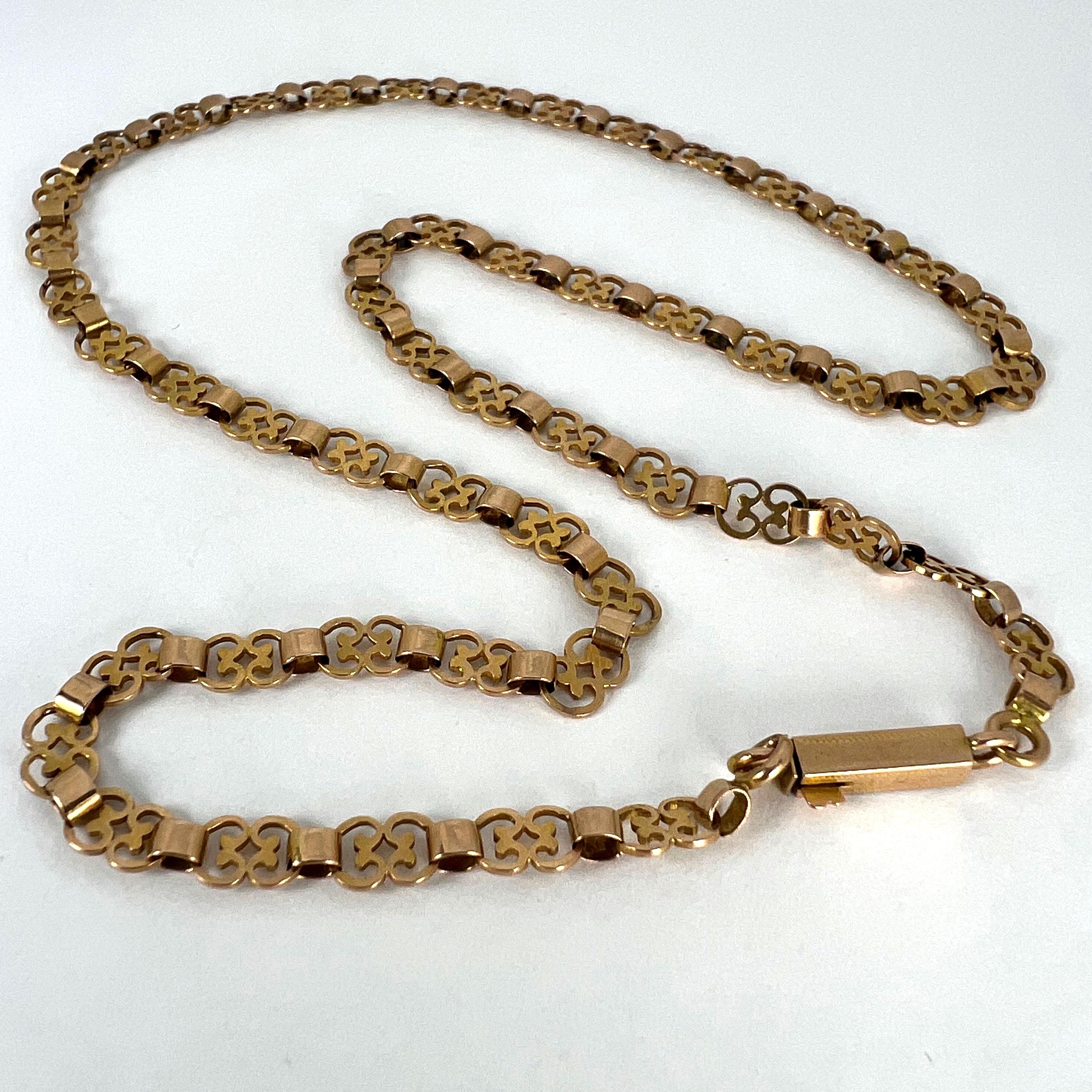 French 18K Rose Gold Fancy Link Chain Necklace For Sale 11