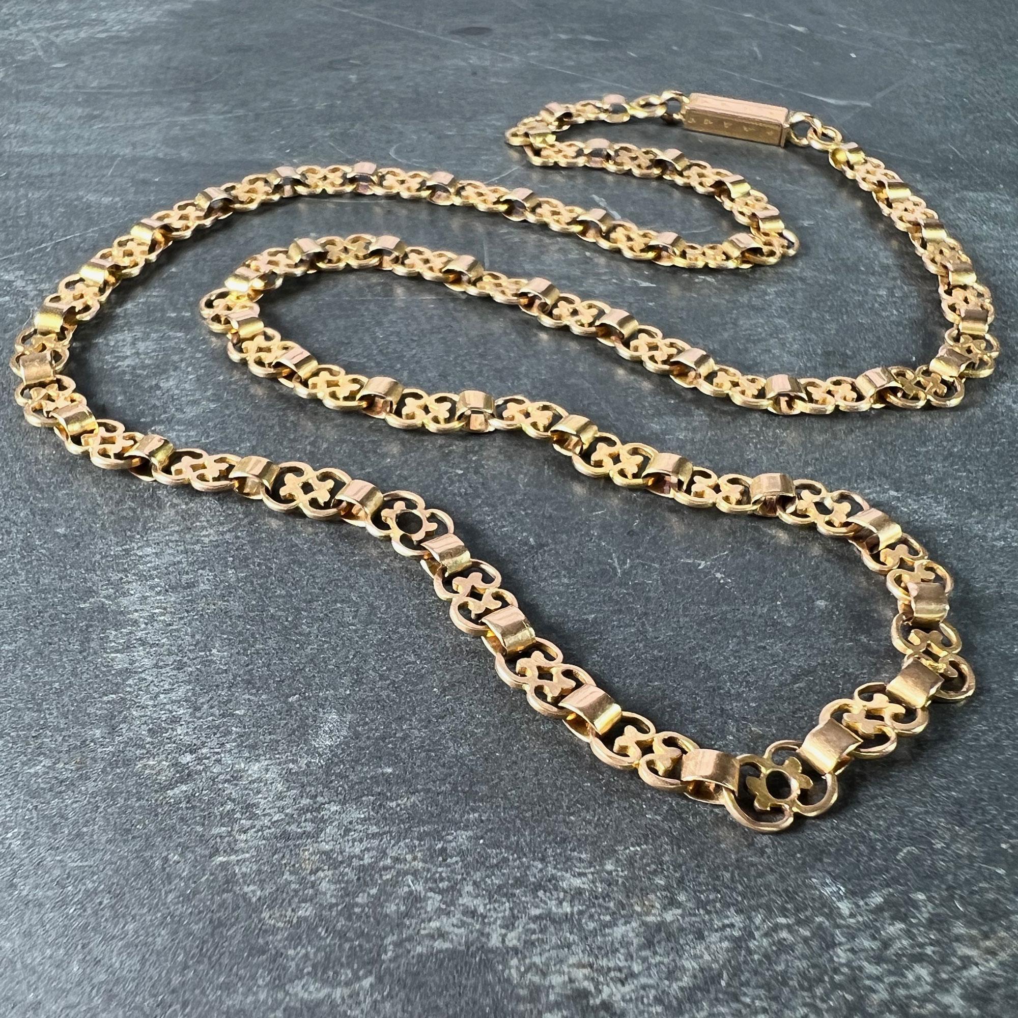 French 18K Rose Gold Fancy Link Chain Necklace For Sale 1