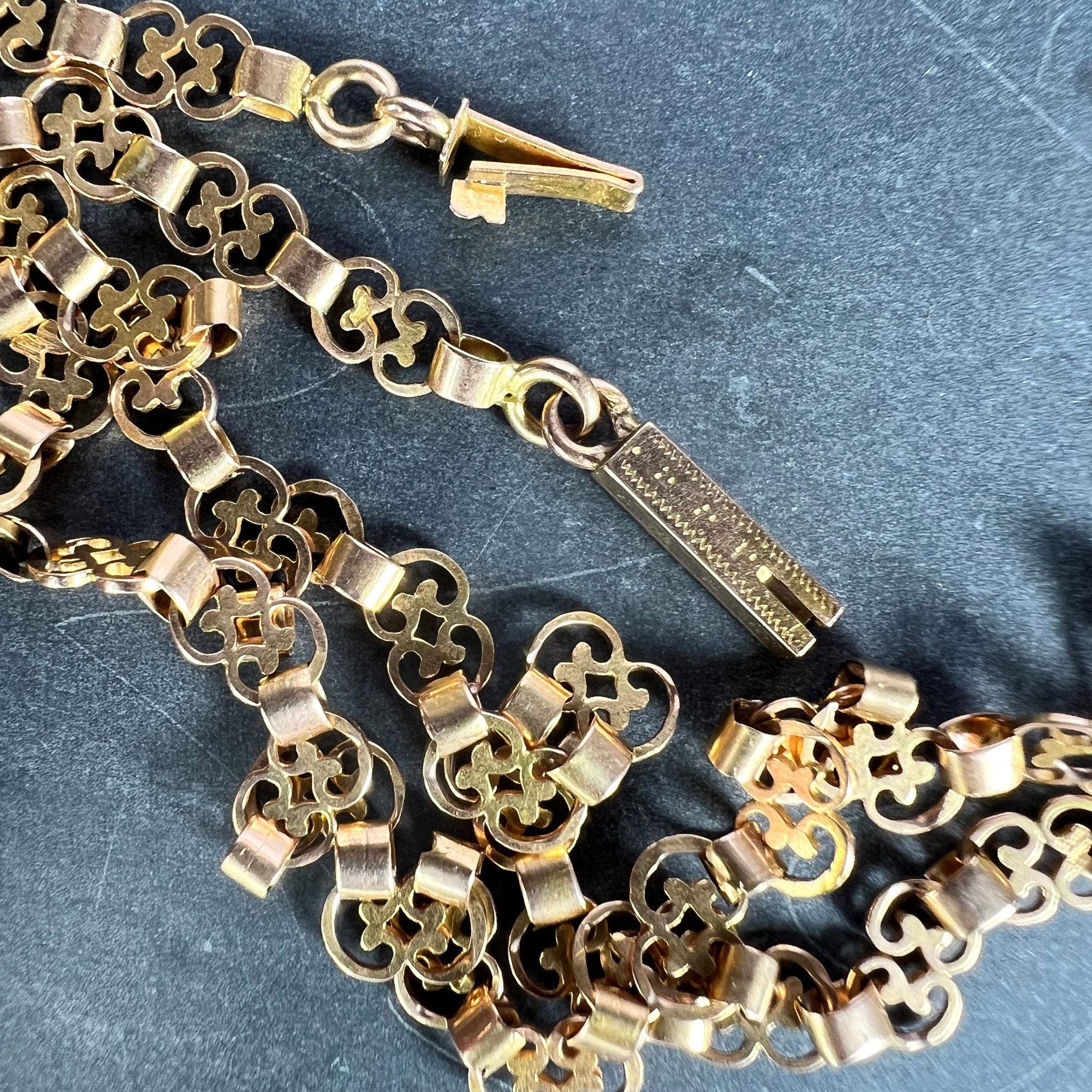 French 18K Rose Gold Fancy Link Chain Necklace For Sale 2