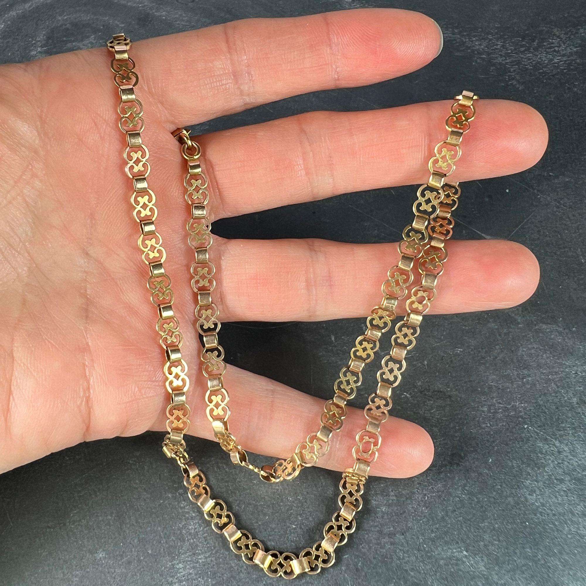 French 18K Rose Gold Fancy Link Chain Necklace For Sale 5
