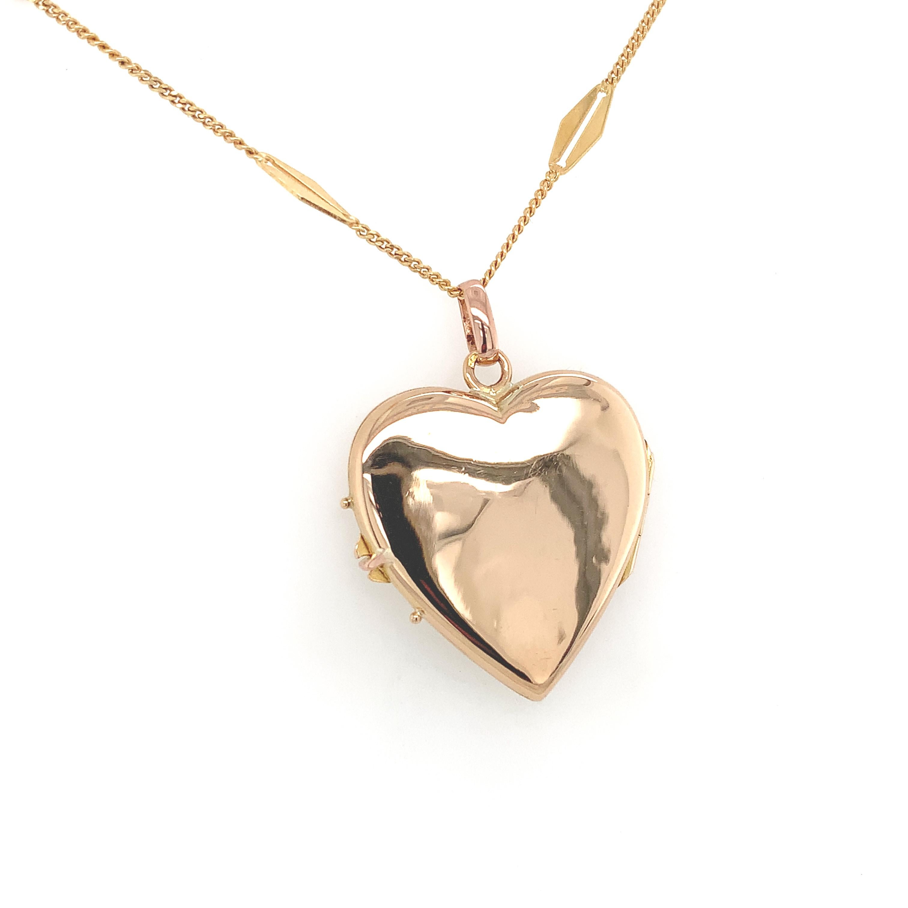 Women's French 18K Rose Gold Heart Shape Locket on 18K Decorative Chain