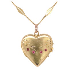 Vintage French 18K Rose Gold Heart Shape Locket on 18K Decorative Chain