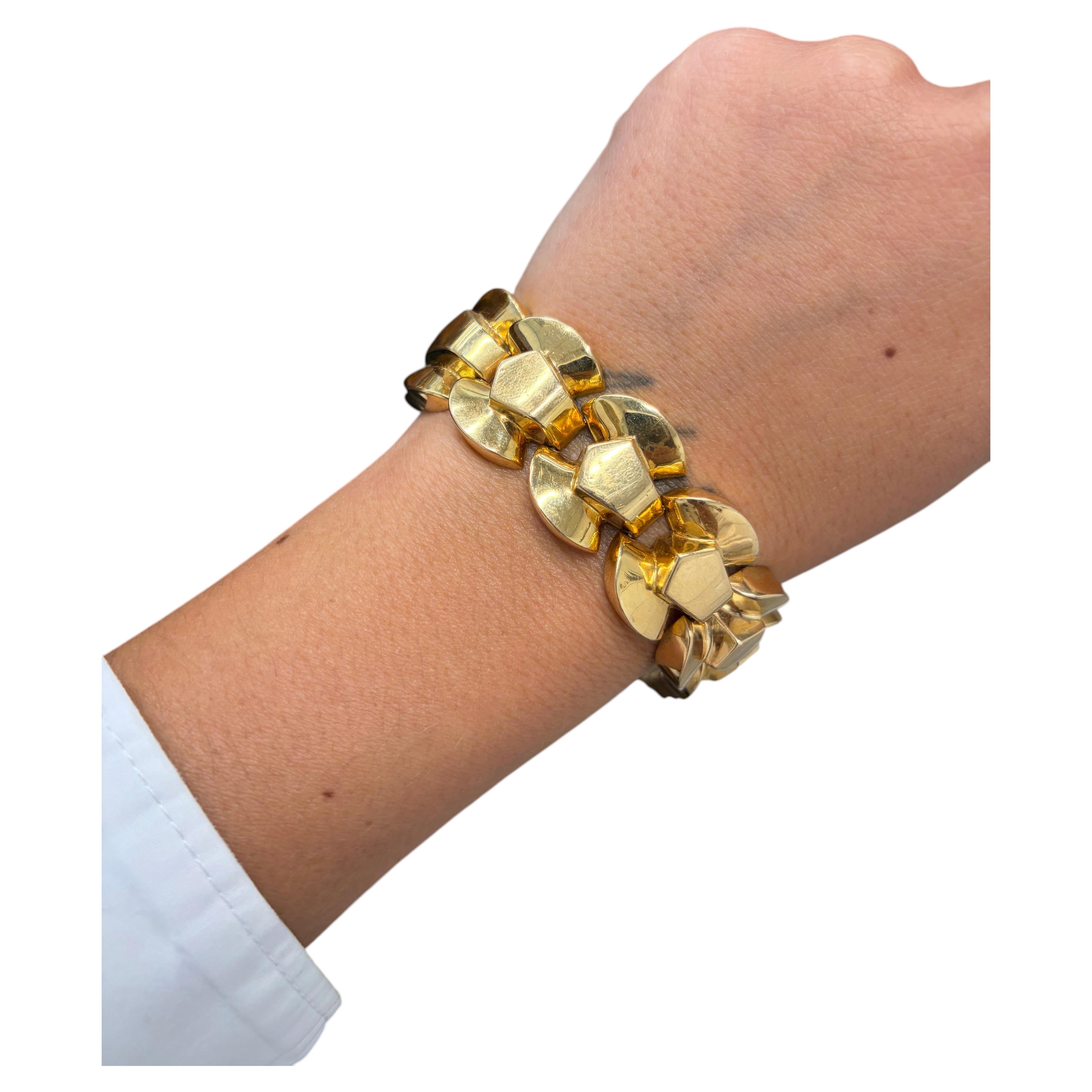 FRENCH 18k Rose Gold Link Bracelet Retro 1950s