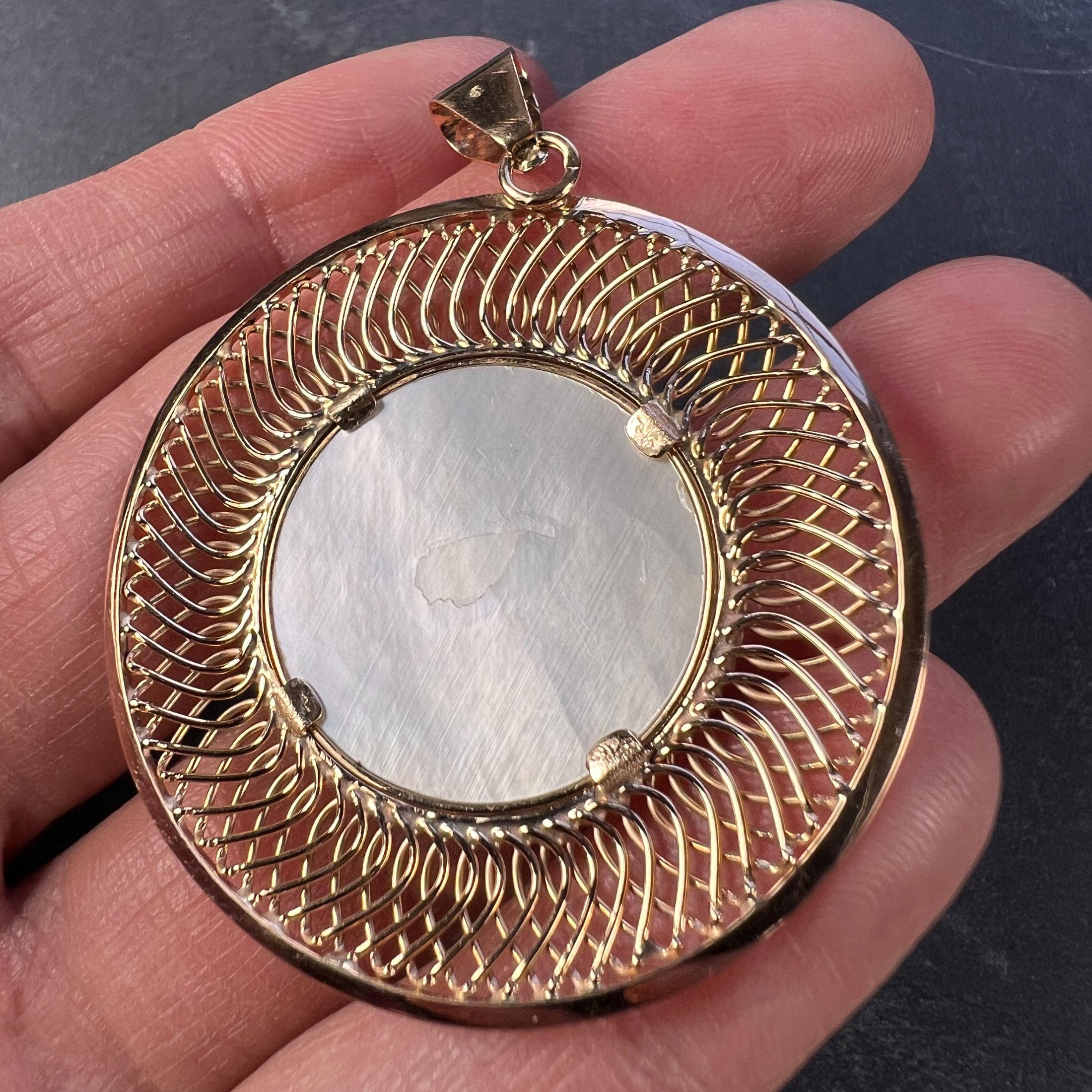 French 18k Rose Gold Mother-of-pearl Virgin Mary Medal Pendant 3