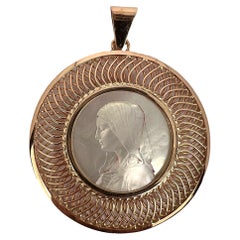 French 18k Rose Gold Mother-of-pearl Virgin Mary Medal Pendant