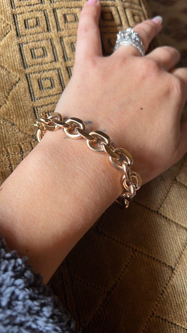 French 18k Rose Gold Oval Link Bracelet Vintage circa 1970s 72 Grams