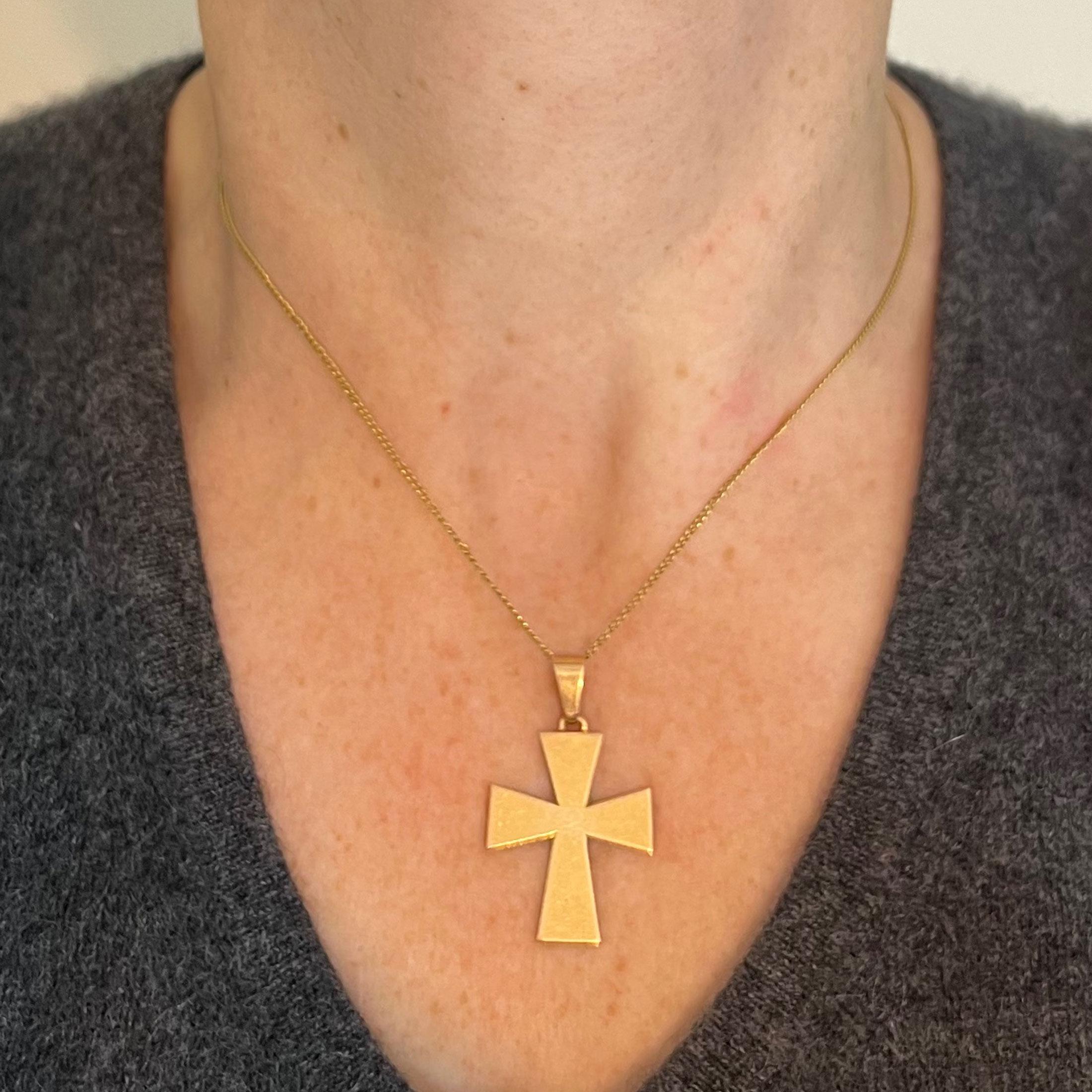 da uomo o donna Ciondolo francese a forma di croce con bracci affusolati in oro rosa 18 carati in vendita