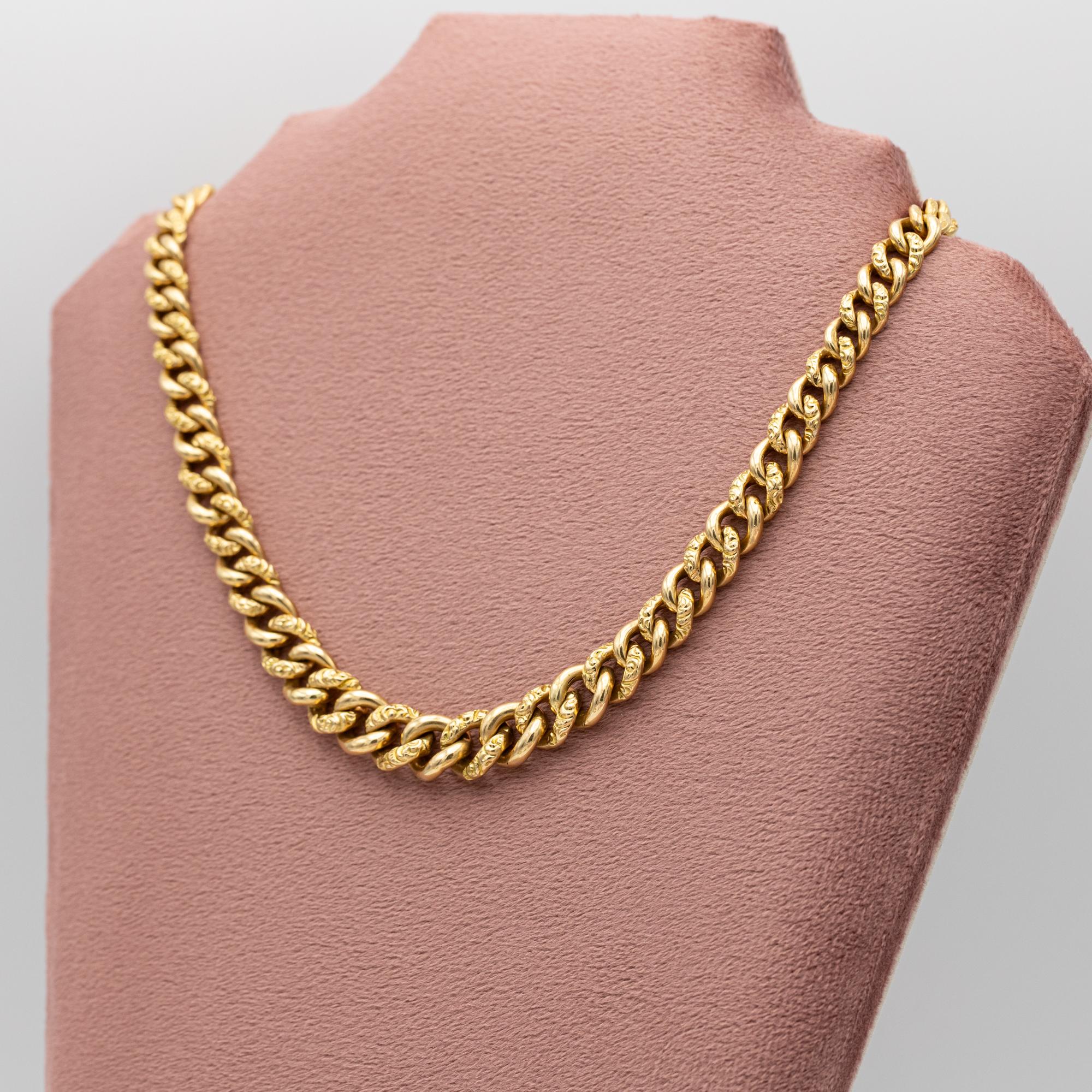 French 18k solid gold Antique Necklace - Choker Sautoir - dog clasp - Curb chain 5