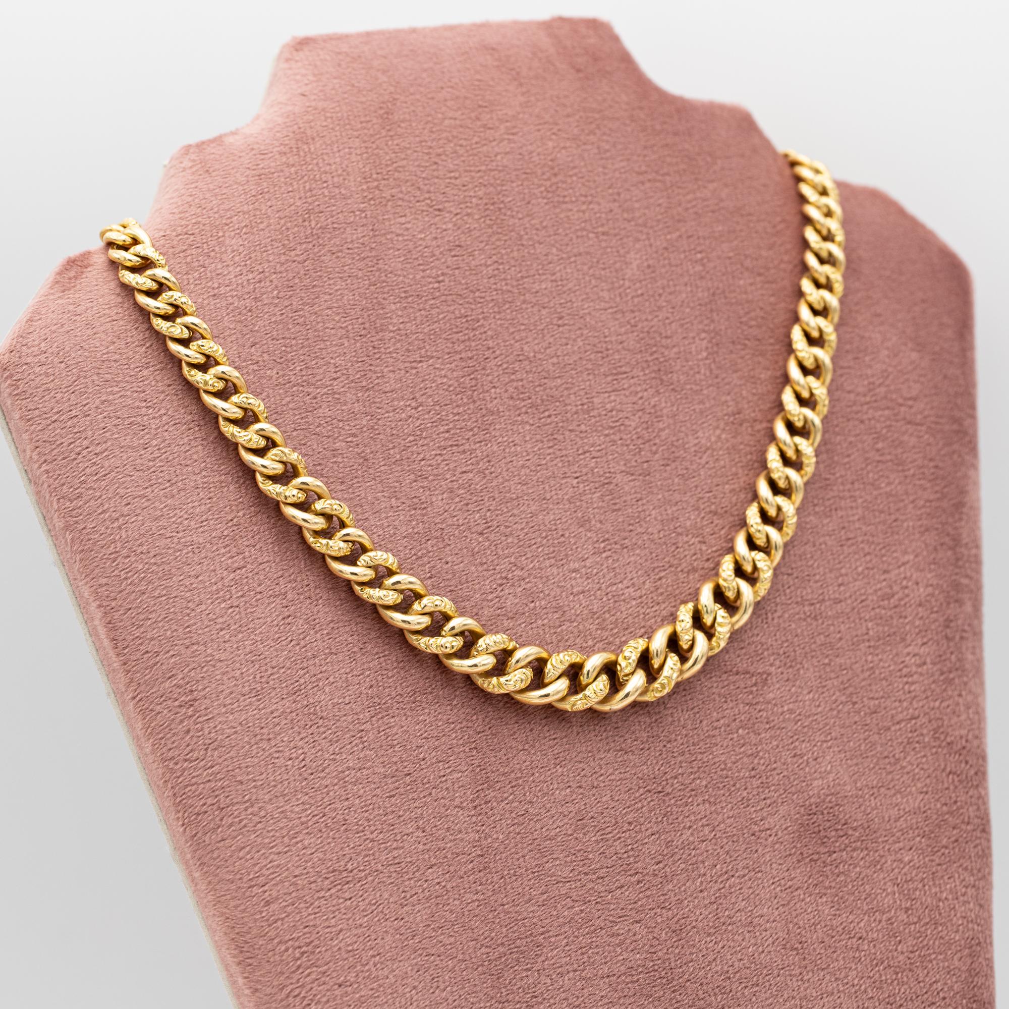 French 18k solid gold Antique Necklace - Choker Sautoir - dog clasp - Curb chain 6