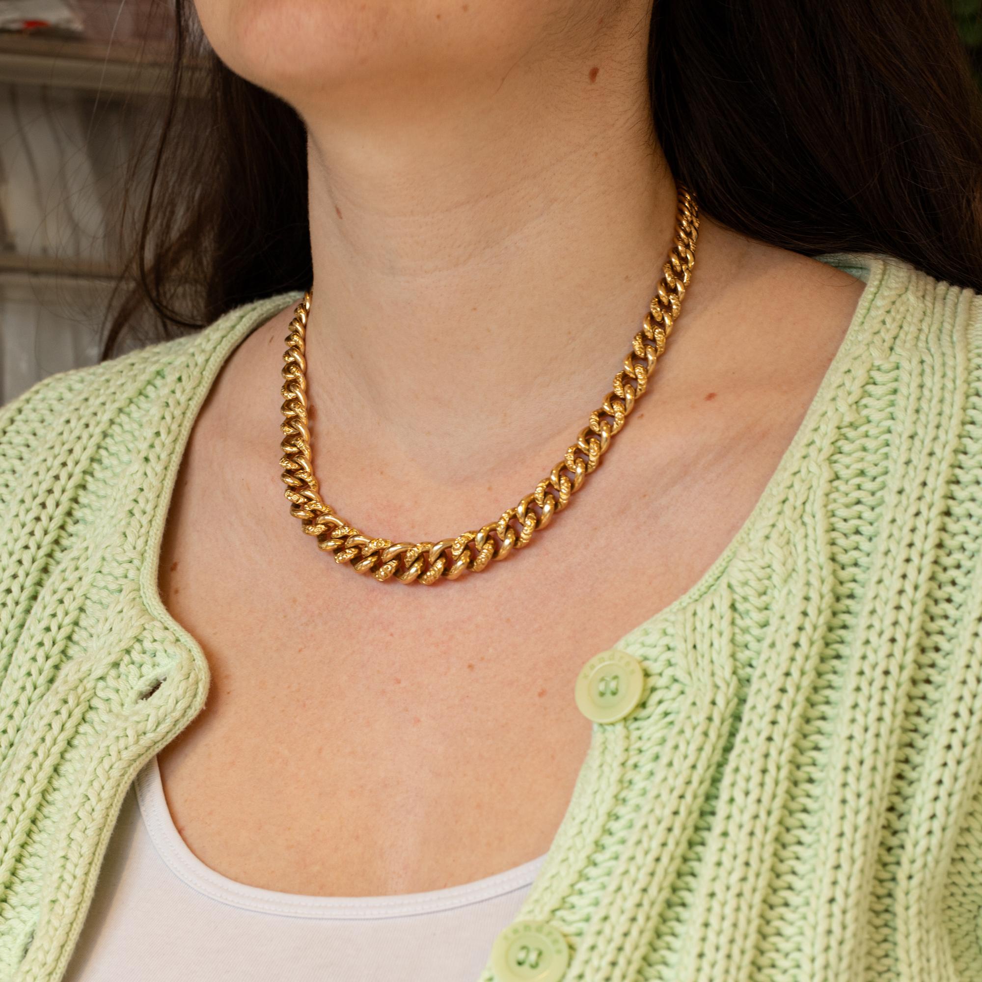French 18k solid gold Antique Necklace - Choker Sautoir - dog clasp - Curb chain 8