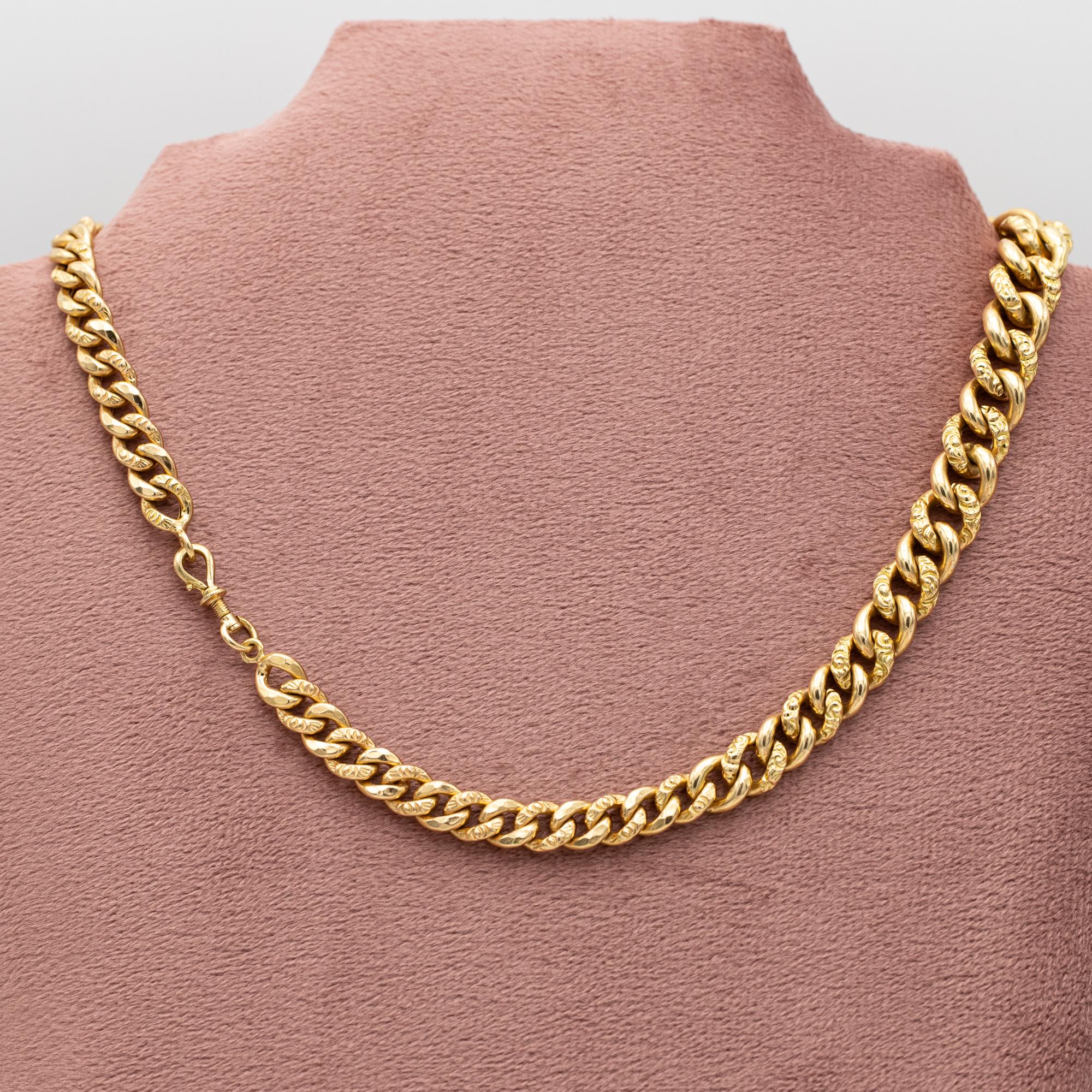 Victorian French 18k solid gold Antique Necklace - Choker Sautoir - dog clasp - Curb chain