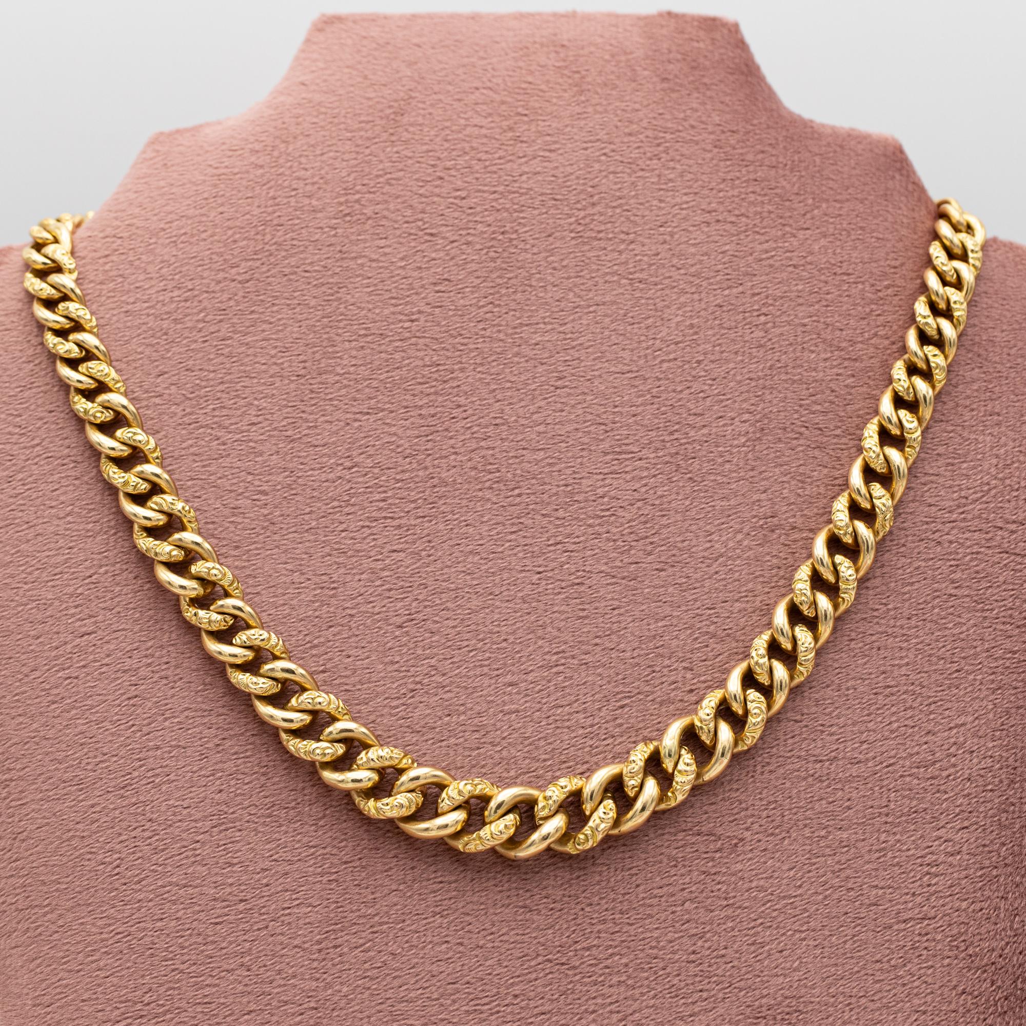 French 18k solid gold Antique Necklace - Choker Sautoir - dog clasp - Curb chain In Good Condition In Antwerp, BE