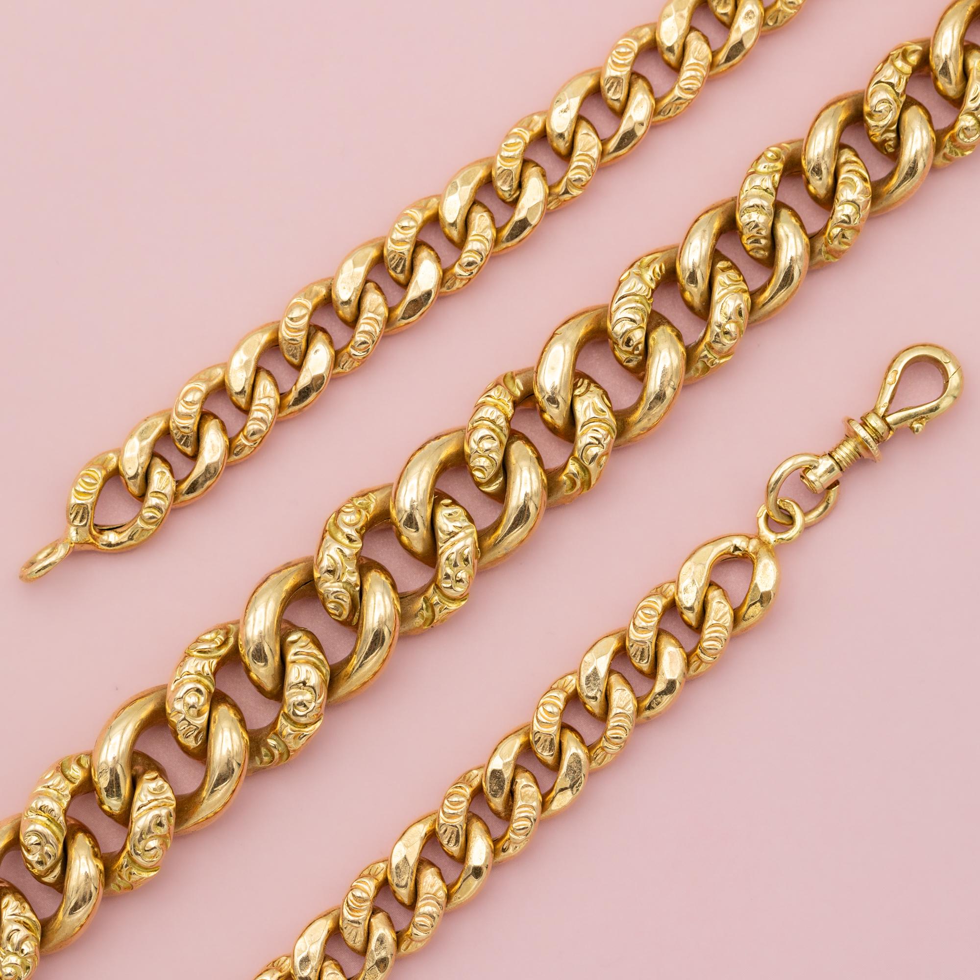 Women's or Men's French 18k solid gold Antique Necklace - Choker Sautoir - dog clasp - Curb chain