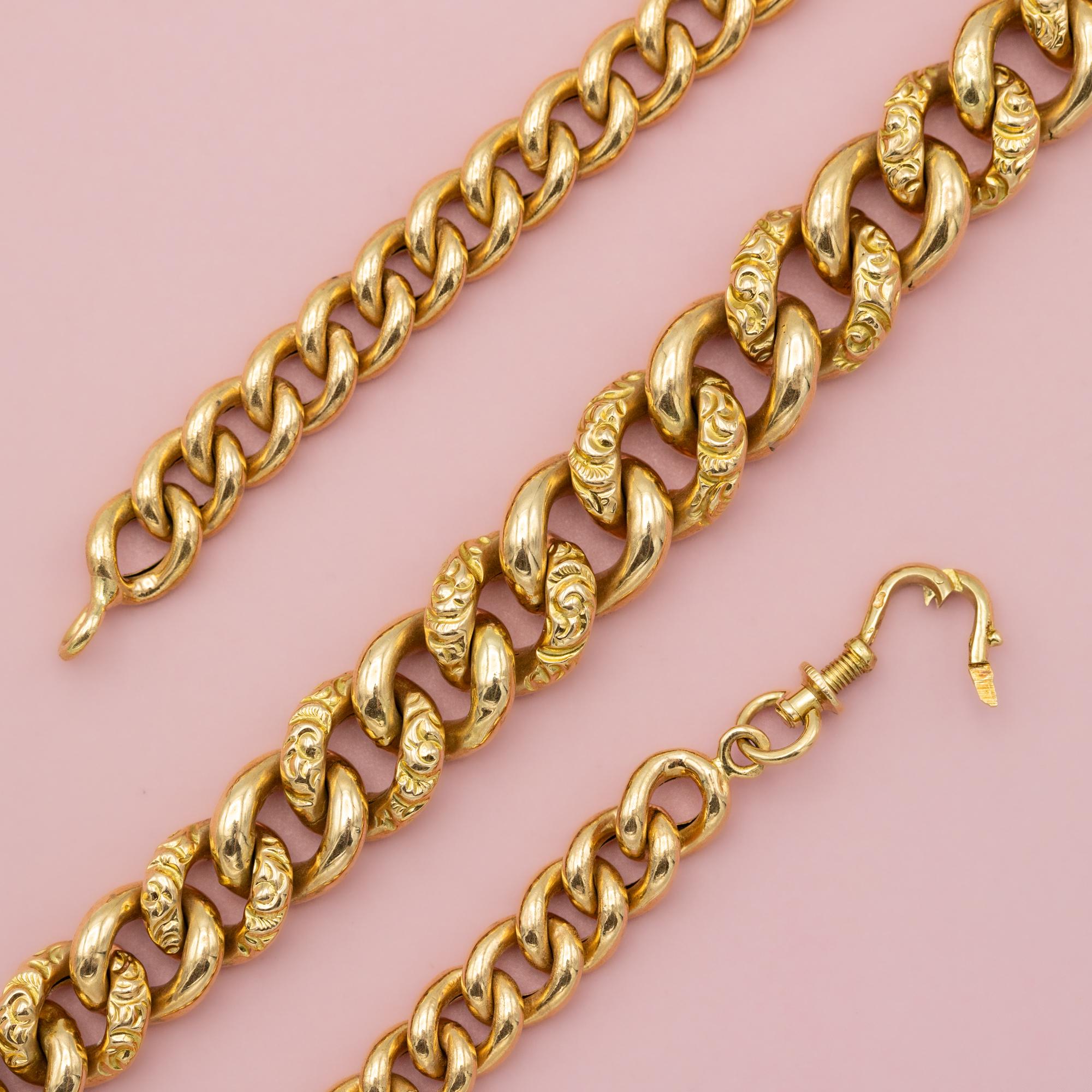 French 18k solid gold Antique Necklace - Choker Sautoir - dog clasp - Curb chain 1