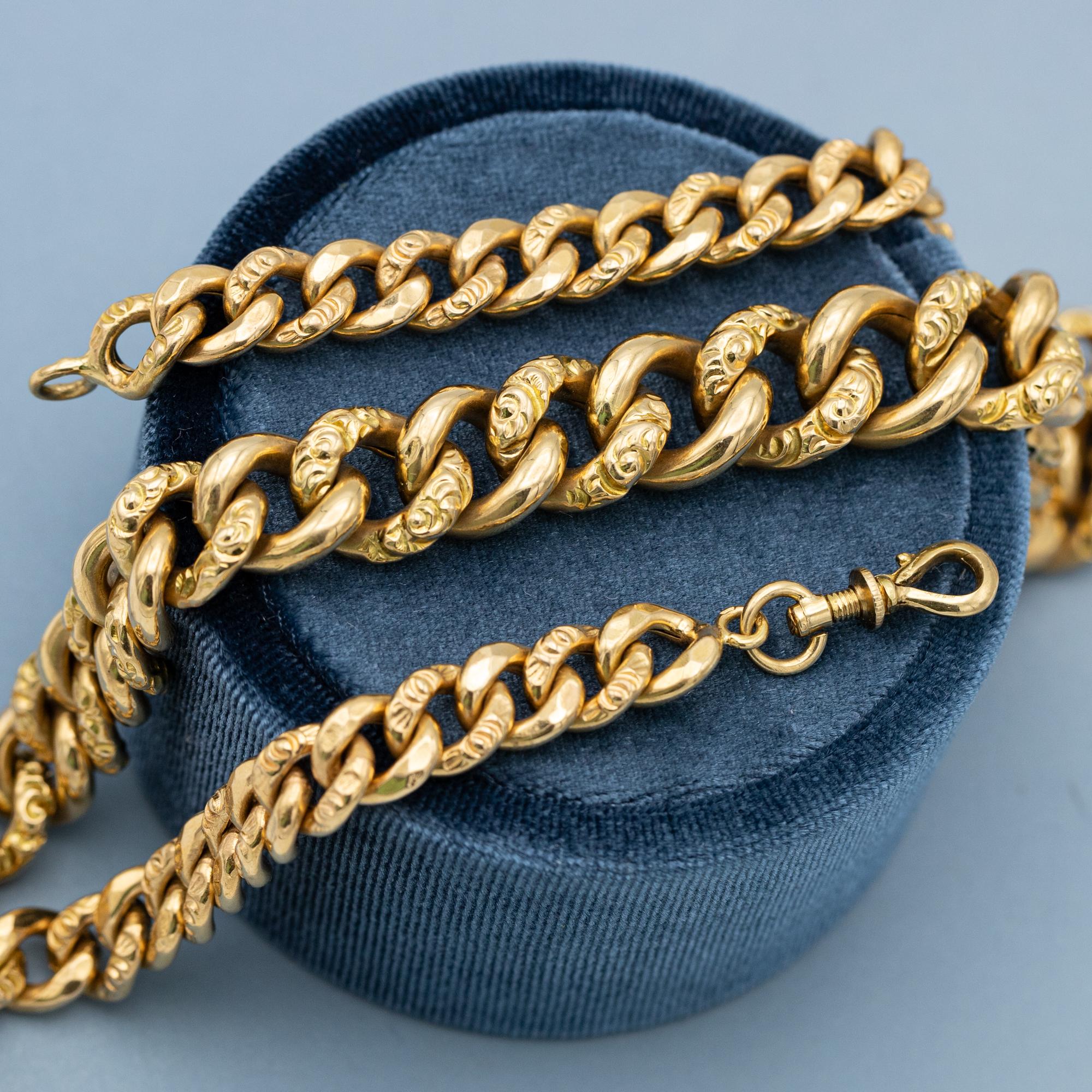 French 18k solid gold Antique Necklace - Choker Sautoir - dog clasp - Curb chain 2