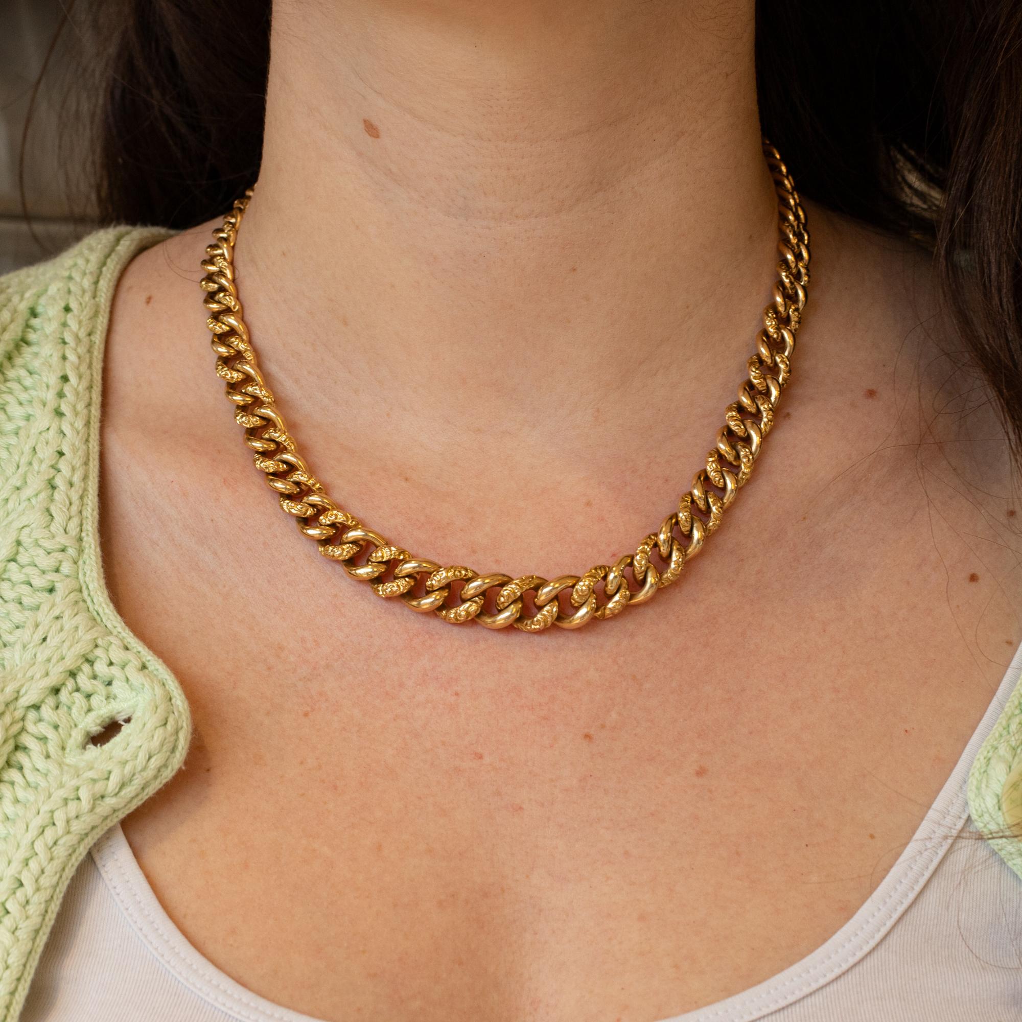 French 18k solid gold Antique Necklace - Choker Sautoir - dog clasp - Curb chain 3