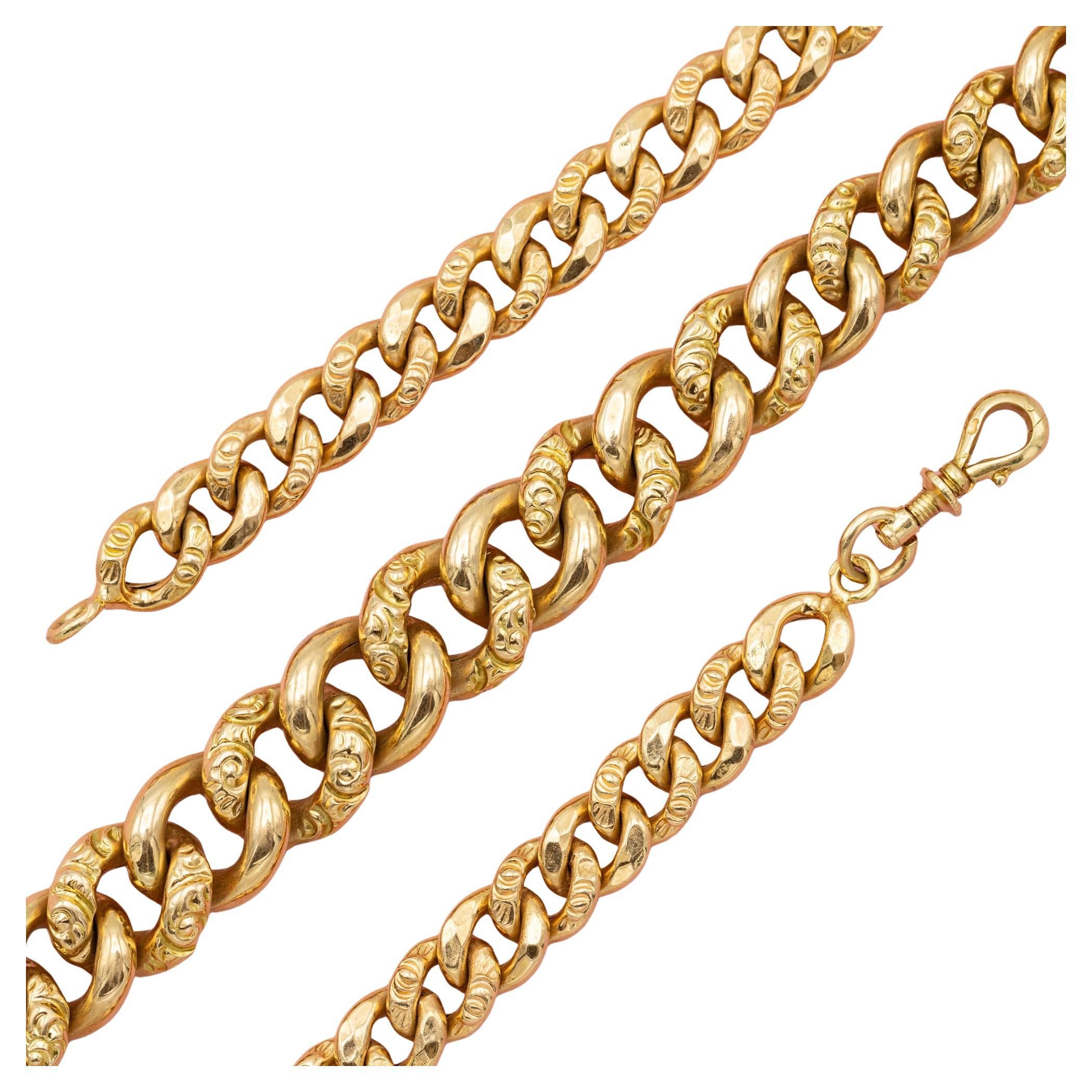 French 18k solid gold Antique Necklace - Choker Sautoir - dog clasp - Curb chain