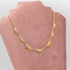 French 18k solid gold Art Nouveau Necklace - Filigree Victorian drapery collar