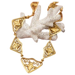 French 18k solid gold Art Nouveau Necklace - Filigree Victorian drapery collar