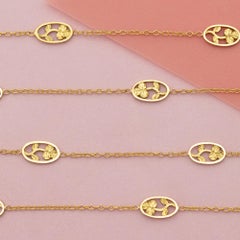 French 18k solid gold Art Nouveau Necklace - Floral flower chain - 27.56 inch