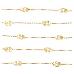 French 18k solid gold Art Nouveau Necklace - Floral flower chain - 27.56 inch