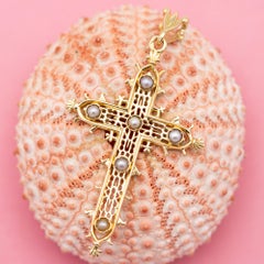 French 18k solid gold cross pendant - Estate Catholic medallion - cross medal